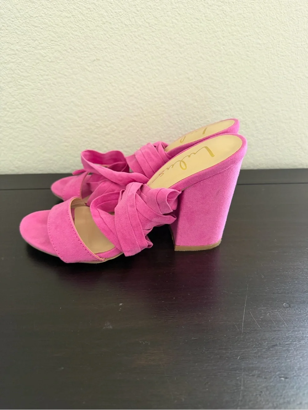 Lulus Orchid Suede Lace Up Block Heel Sandals Size 7.5